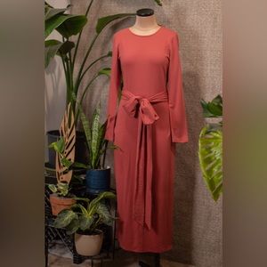 Salmon Pink Maxi Long Sleeve Dress with Waist Tie Pure Jill